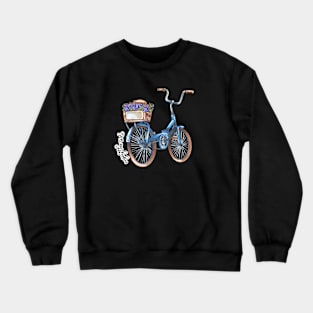 Enjoy The Ride Retro Bicycle with Flower Basket Watercolor Art Crewneck Sweatshirt